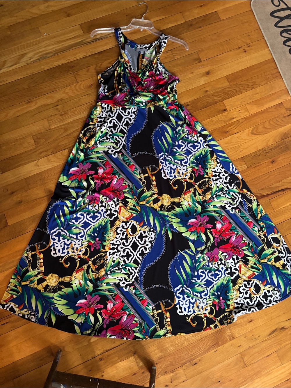 NY Collection Black Tropical Floral Maxi Dress